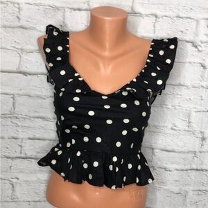 Elegant Black and White Polka Dot Ruffle Blouse